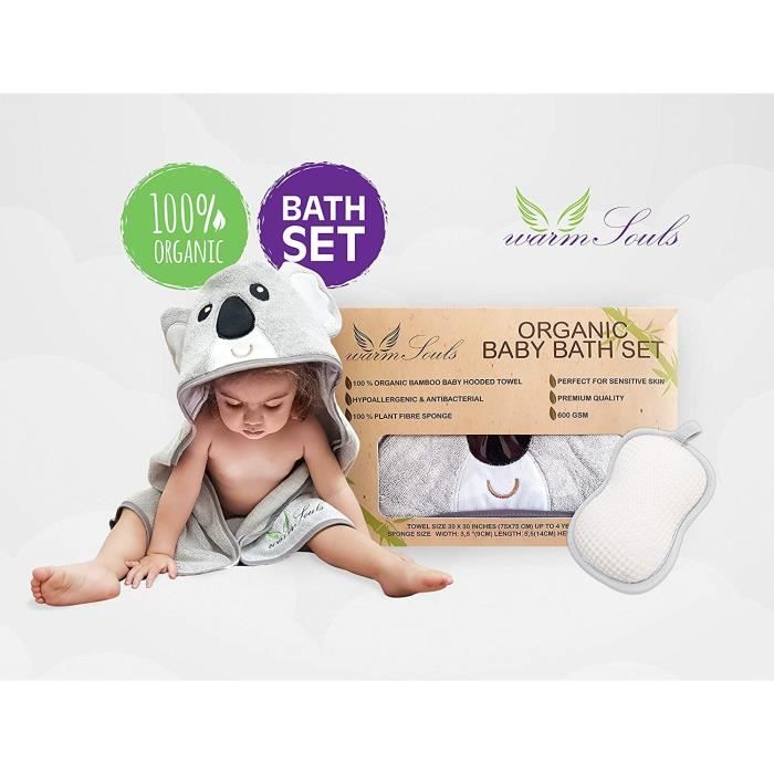 Bio Bebe Lot De Bain 100 Bio Bambou Serviette A Capuche Koala Motif Naturels De Plantes Fibre Eponge Premium Qualite 600g M Po Achat Vente Serviettes De Bain Cdiscount
