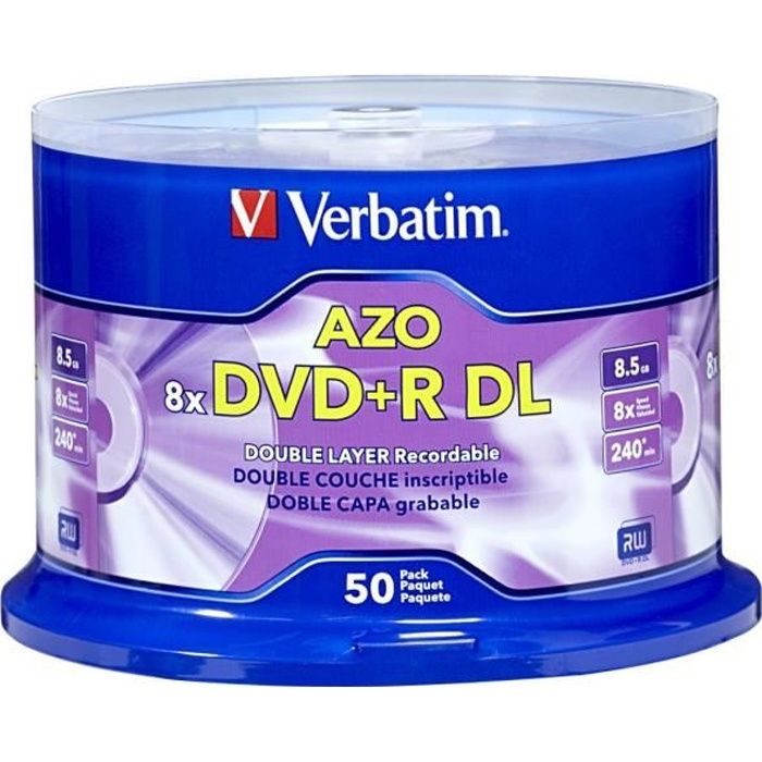 Media vierges Verbatim DVD + R DL 8.5 Go 8 x 50 PK – Vierge DVD