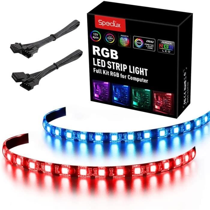 Bande LED RGB pour modélisation de boîtier PC, contrôle carte mère, 12 V 4  broches RVB, compatible avec Asus Aura, Asrock RGB [1078] - Cdiscount Maison