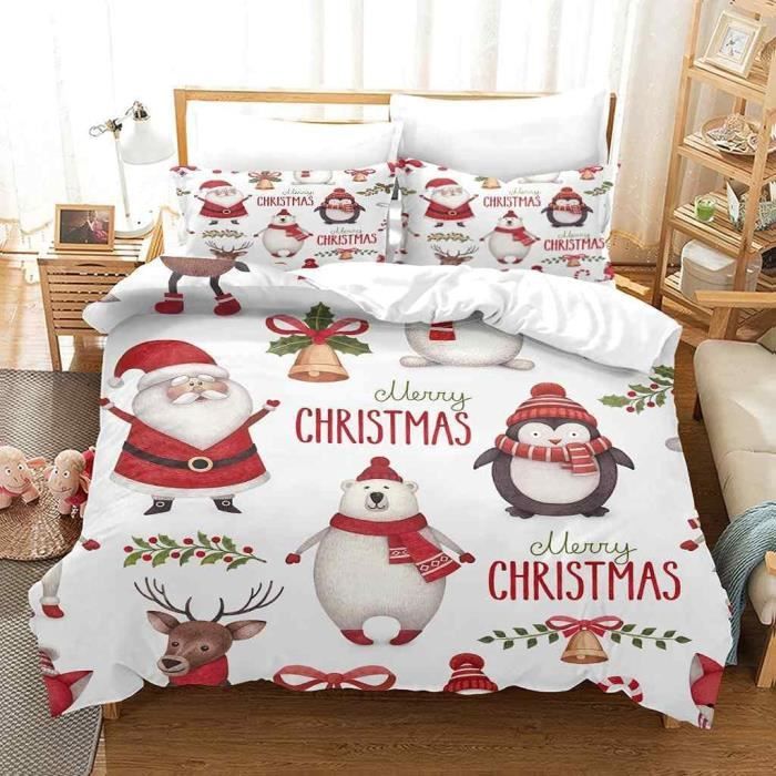 Housse De Couette Noël Champêtre 220x240 Cm + 2 Taies | Microfibre | Paysage Montagne Hivernal | Fermeture éclair