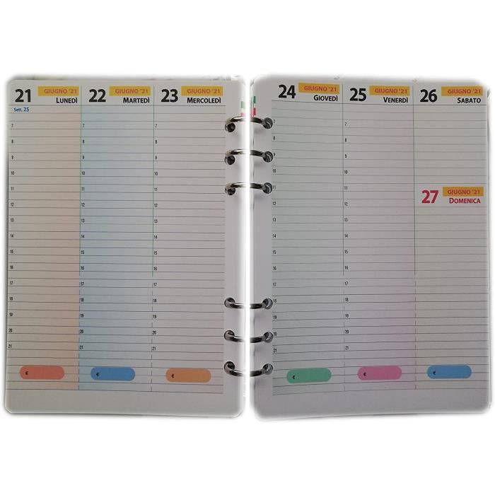 Recharge Agenda Organiseur Hebdomadaire A5 15x21 Cm 6 Trous Multilingue Blanc 2025