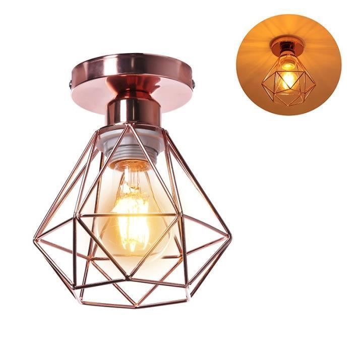 TOKIUS Plafonnier Vintage Industriel Lustre Rétro en Métal Cage Ø160mm Luminaire E27 Pour Salon Cuisine ChambreOr rose (1PCS)