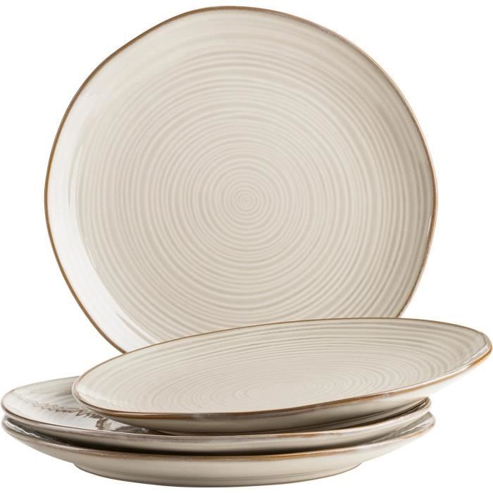 Ensemble 4 Assiettes Plates En Céramique Grès - Vaisselle Moderne Noir Luxe