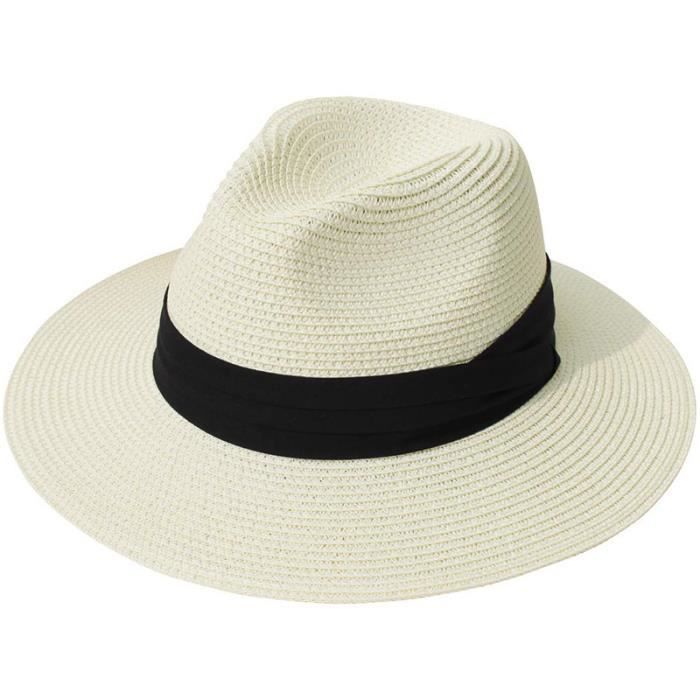 Chapeau De Paille Panama Unisexe - Large Bord - Tour De Tête 58 Cm - Pour Soleil, Plage, Festival - Style Rétro