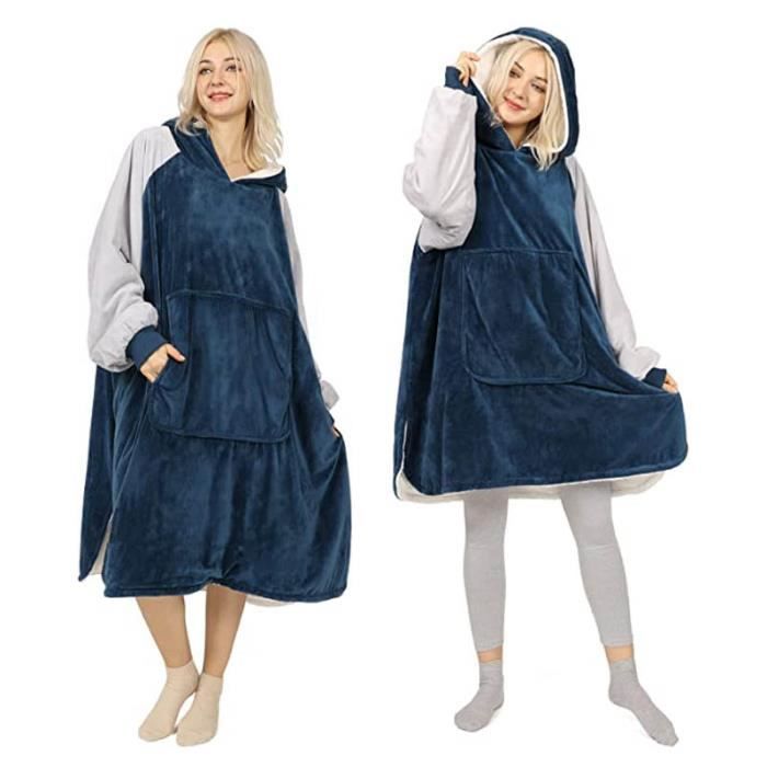 Meilleurs prix pour Sweat Plaid Pull Plaid Double Chaud Doux, Sweat Plaid Femme avec Capuche et Poche, Poncho Plaid pour Adulte Homme Femme Bleu M