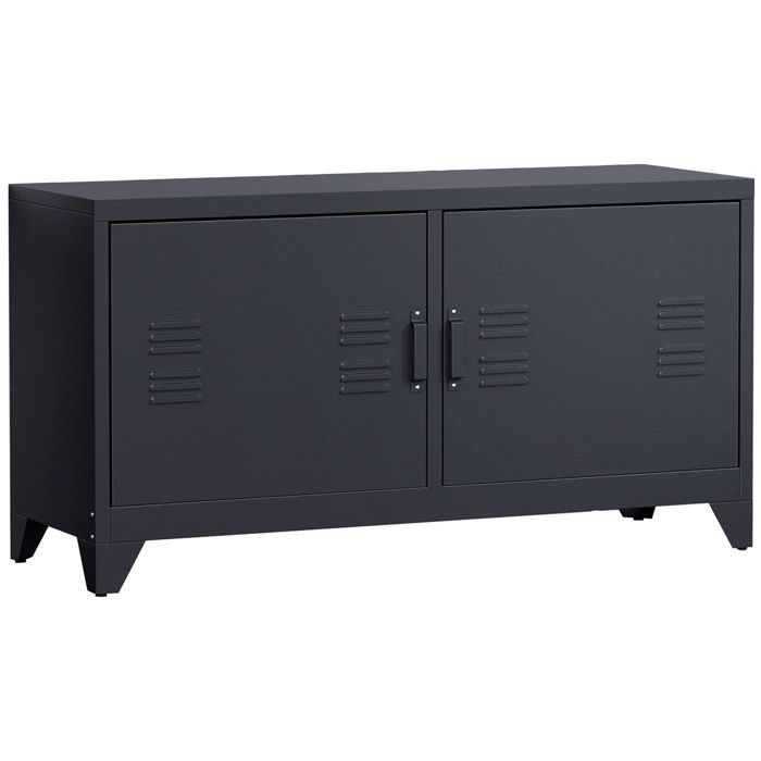 Meuble tv banc tv - HOMCOM - structure acier laminé à froid placards étagères réglables industriel - acier - 119x40x63 5cm - noir Meuble tv banc tv - HOMCOM - structure acier laminé à froid placards étagères réglables industriel - acier - 119x40x63 5cm - noir