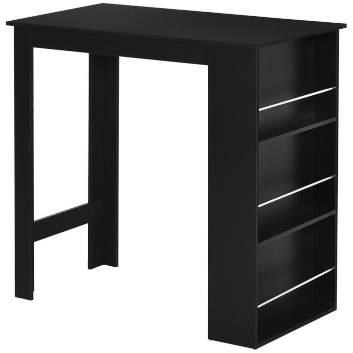 Table de bar - table haute de cuisine - HOMCOM - mange-debout comptoir 3 étagères rangement - bois - 112x57x106cm - noir