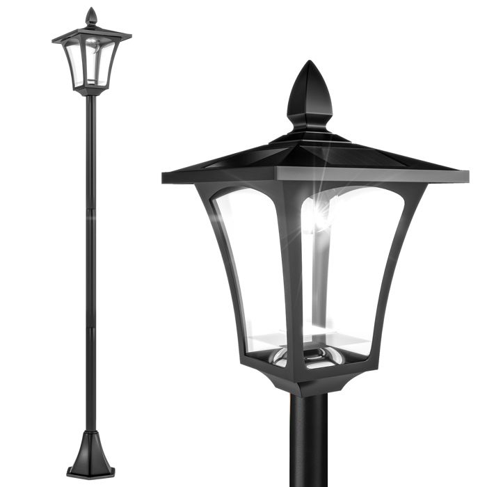 Luminaire extérieur - HOMCOM - lampadaire sur pied solaire lanterne classique LED 40 Lm - plastique - 18x18x160cm - noir