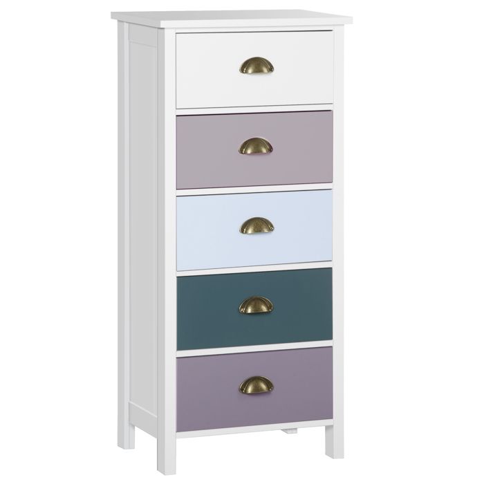 Chiffonnier - commode - HOMCOM - 5 tiroirs multicolores poignée métal coquille - MDF - 45x30x954cm