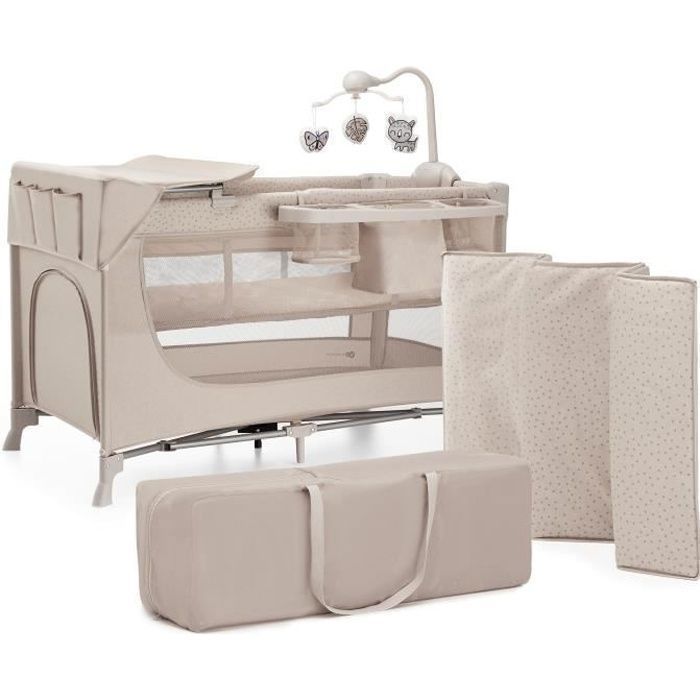 Lit Parapluie Kinderkraft JOY 2 avec accessoires 2 en 1 pliable compact avec ouverture zippée côtés en maille Beige