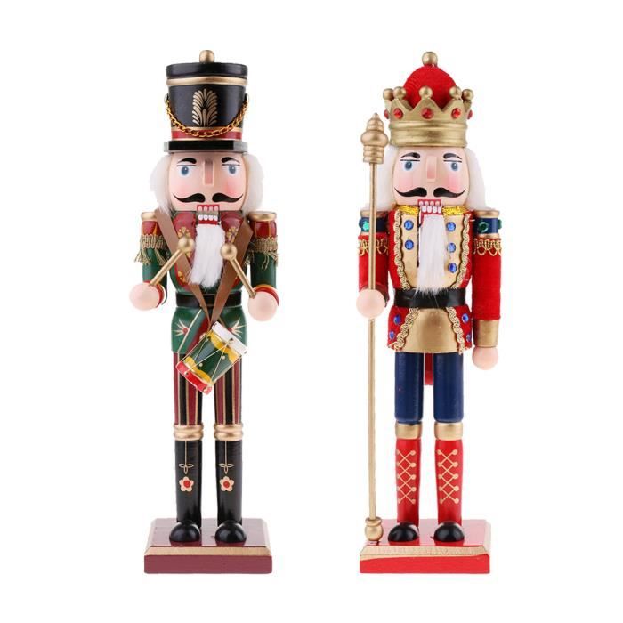 2 Grands Casse-noisettes Soldat Noël - 30cm Bois Peint Main - Bouche Mobile - Décoration Traditionnelle
