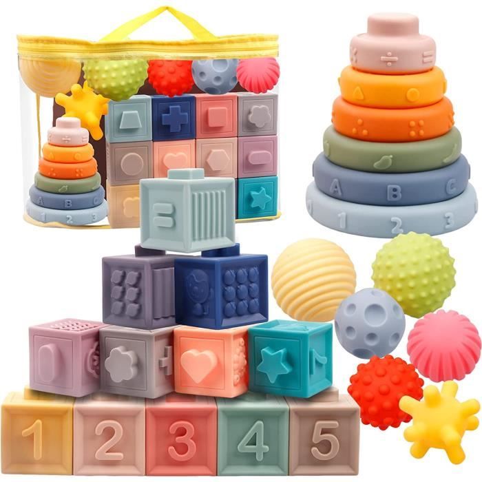 Jeux Montessori Bébé 6-12 Mois Cube Souples Empiler Anneaux d