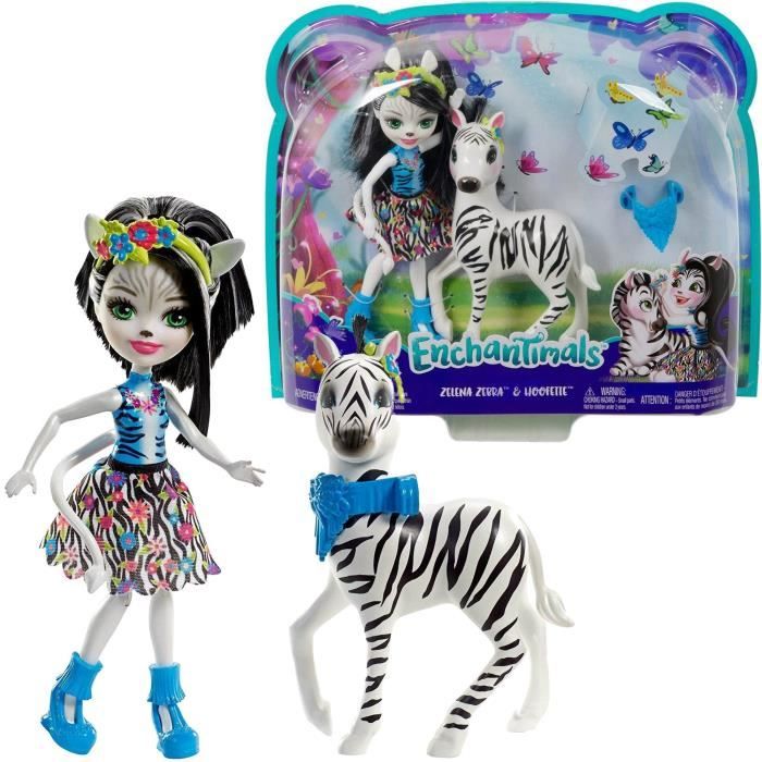 enchantimals zelena zebra - mattel - poupée et grande figurine de zèbre hoofette - jouet pour enfants