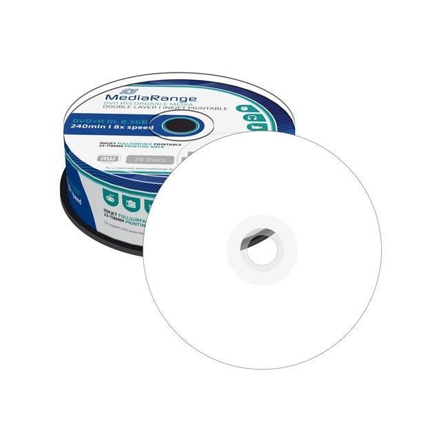 DVD+R DL - MEDIARANGE - 25 supports - 8.5 Go - 8x - surface imprimable par jet dencre