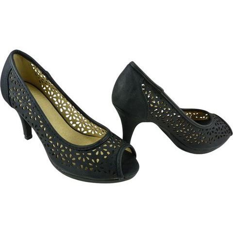 Escarpins ouverts motif fleur troué Noir - Achat / Vente Escarpins ...