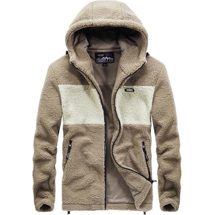 Veste Hiver Polaire Homme Chaude ?� Capuche Veste Zippee Cachemire Epaisse Couleur Contraste 