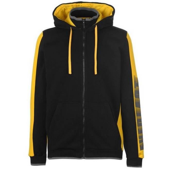 sweat zippé polaire à capuche everlast plush pour homme - noir et jaune