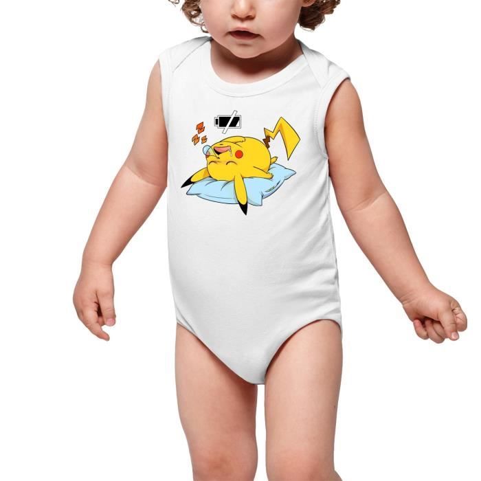 Body Bebe Sans Manches Blanc Parodie Pokemon Pikachu Batterie Dechargee Body Bebe De Qualite Superieure De Taille 12 Mois Blanc Cdiscount Pret A Porter