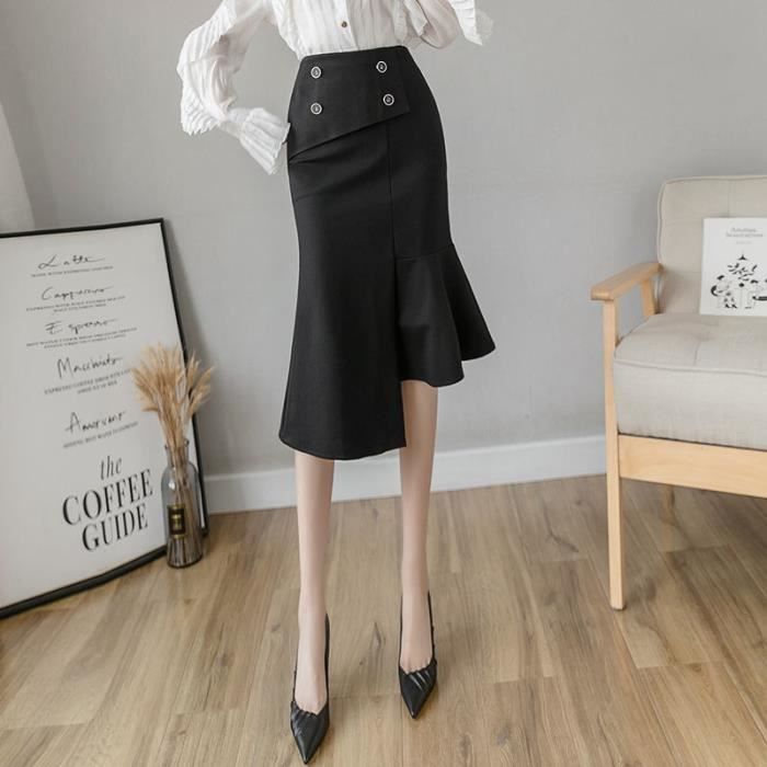 jupe noire boutonnée devant