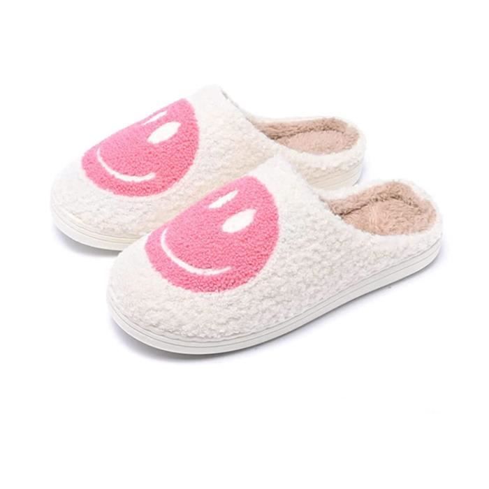 Chaussons Smiley Pantoufles À Enfiler Rétro Confortables Et Confortables en  Peluche pour Hommes Femmes avec Smiley