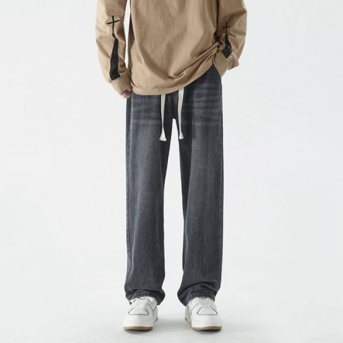 UVEASISHA Vente De Printemps Pantalon Cargo Grand Pour Hommes Y2K Jeans Décontractés Amples Couleur Unie Vintage Pantalon En Denim Ample Mode Urbaine Hipster Long Avec Poche Noir 3TG