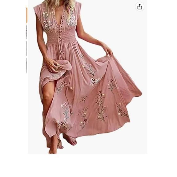 Robe Longue Été WNEEDU Femme - Sans Manches, Col V, Poches | Décontractée Pour Plage, Vacances