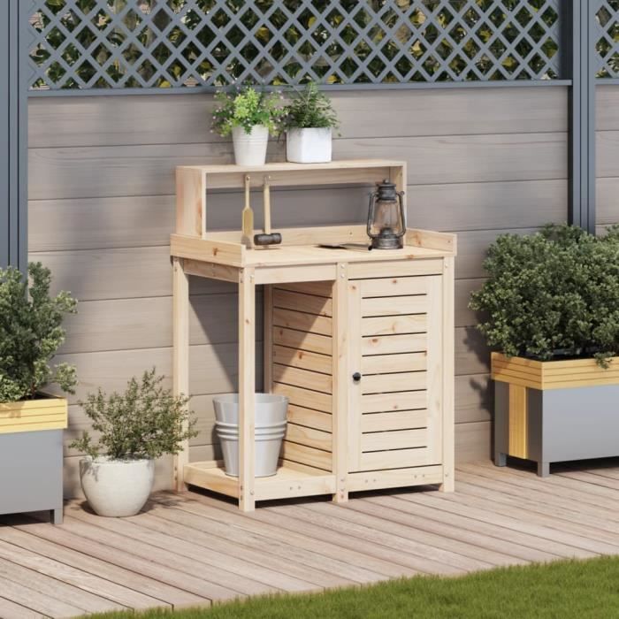 Table De Rempotage HOMASIS 2 Etagères - Meuble Jardin Bois Extérieur