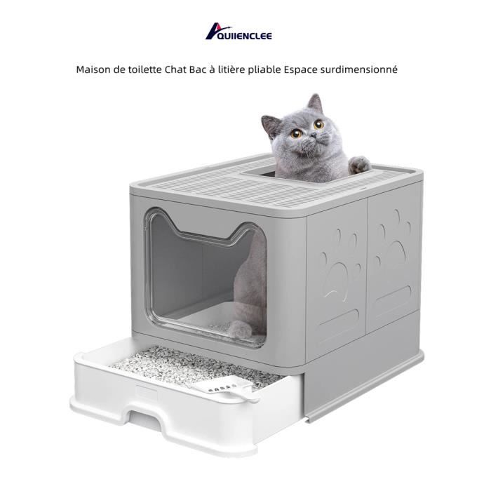 Meilleurs prix pour Bac à litière pliable pour chat - QUIIENCLEE - Espace surdimensionné - Gris - Moyen - Senior