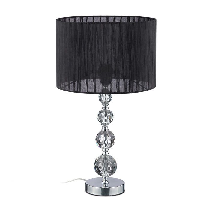 Relaxdays Lampe de chevet aspect cristal douille E27 abat-jour rond H x D : 54 x 29 5 cm chambre et salon noir