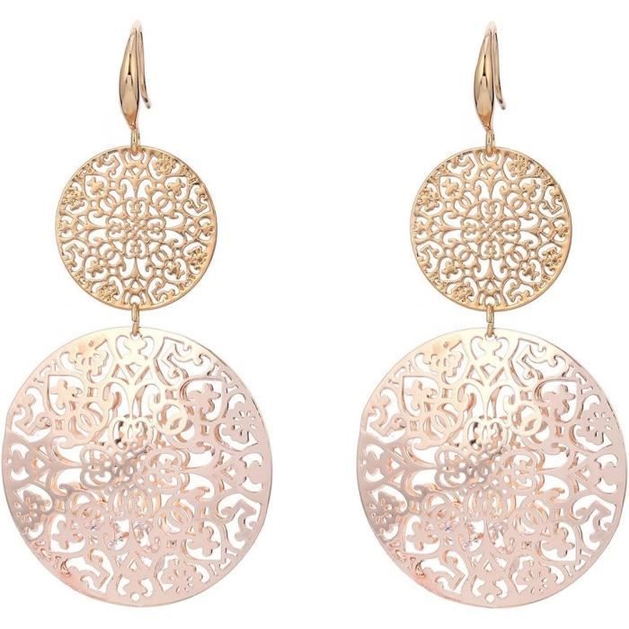 2 Paires De Boucles D'oreilles Fleur Femme En Or - Grands Bijoux Bohèmes Pour Quotidien, Fête Et Mariage
