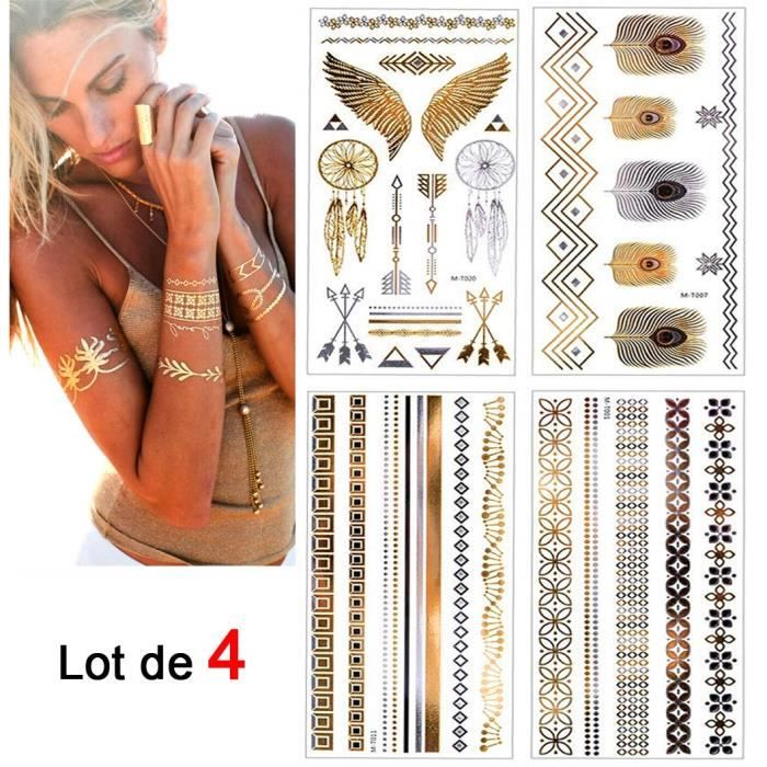 Tatouage éphémère Femmetatouage Temporaire Doré Gold Tatoo éphémère Faux Tatouage Femme Tribal Tatouage éphémère Doré B