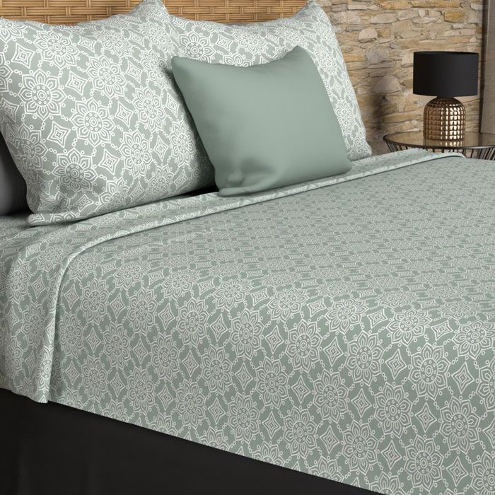 Parure de draps coton 57 fils 240x290 cm ESMERALDA vert par Soleil docre