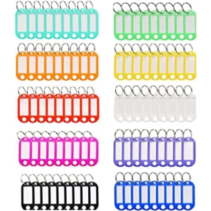 6 Porte-clés étiquettes Colorés - Avec étiquettes Papier & étui Transparent - Pour Clés, Bagages, Animaux - 8