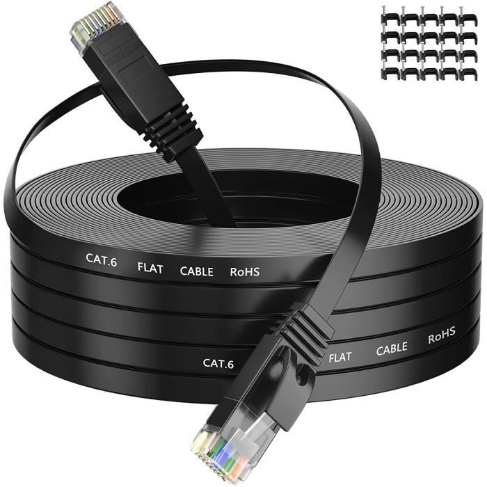 Cable 20m, Cable Rj45 Cat 6 Câble Réseau Plat Intérieur