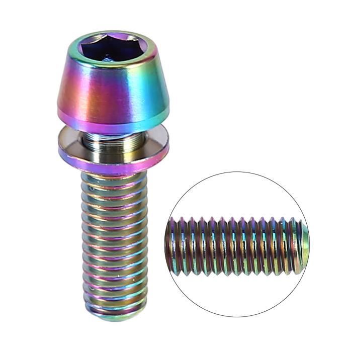 Boulons Titane M6x20mm - Lot De 3 - Vis Tête Conique Avec Rondelles - Pour VTT, Vélo Route - Noir/Arc-en-Ciel