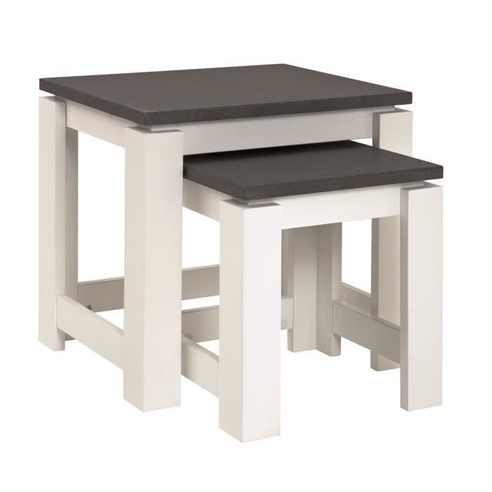 lot de 2 tables - swithome - granit - blanc laqué - contemporain - 46x35cm