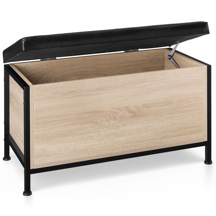 Banc - TECTAKE - Banquette coffre CALICO matelassé en bois et cuir synthétique style industriel 81 5 x 41 5 x 50 5 cm - Bois clair