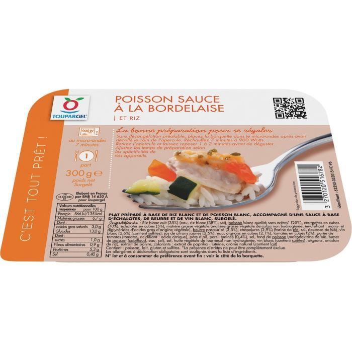 Poisson sauce à la bordelaise et riz surgelés 300 g Cdiscount
