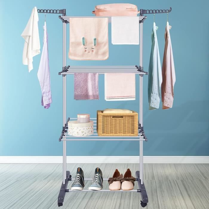 Séchoir À Linge Pliable, Grande Capacité 4 Niveaux Étendoir A Linge