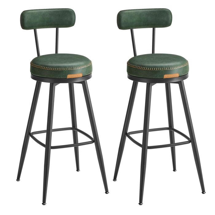 Tabouret de Bar - VASAGLE - Lot de 2 - Siège Rembourré - Style Moderne Mi-siècle - Vert Forêt Tabouret de Bar - VASAGLE - Lot de 2 - Siège Rembourré - Style Moderne Mi-siècle - Vert Forêt