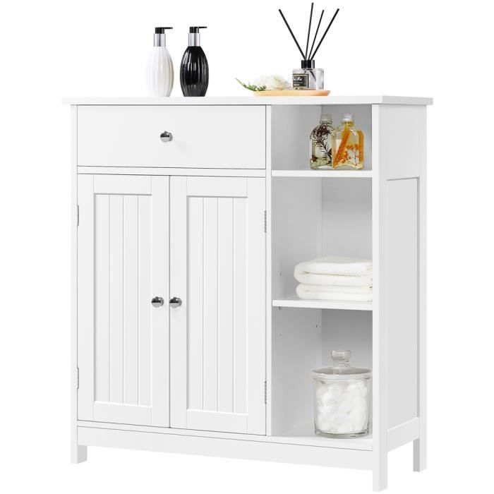 Armoire Salle de Bain Rangement - en Bois MDF - 75 x 30 x 80 cm - Blanc - Yaheetech
