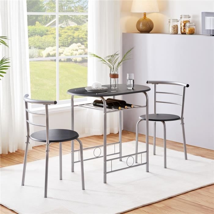 Ensemble Table et 2 Chaises Salle à Manger Noir - pour Cuisine, Petit Espace, Appartement, Jardin, Studio, Salon - Yaheetech