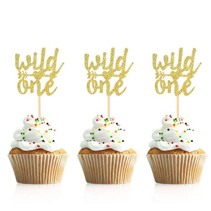 FIGURINE DECOR DE GATEAU,wild oneDécoration de Cupcake en or Oh bébé