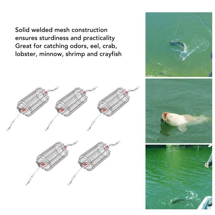 Cage de piège à appâts de pêche 5 pièces pêche appât Cages leurre Cage en acier inoxydable pêche
