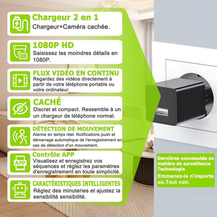 Mini Caméra Espion Sauron Sécurité 1080p IP WiFi Sans Fil - Intérieur/extérieur