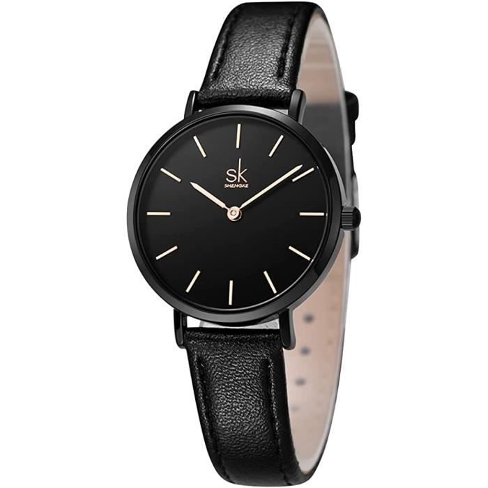 Montre the minimalist à new arrivals deux aiguilles en cuir noir
