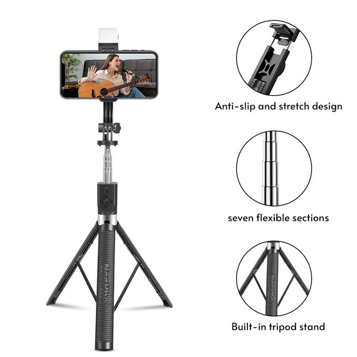 Perche à Selfie Trépied 101cm Avec Lumière - Télécommande Sans Fil - Support Téléphone Réglable