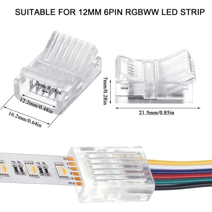REDTRON Kit de connecteurs pour ruban LED, 2pcs Séparateur de Bande LED 4  Broches 1 à 2 Câble Diviseur Connecteur à 4 Broches [192] - Cdiscount Maison
