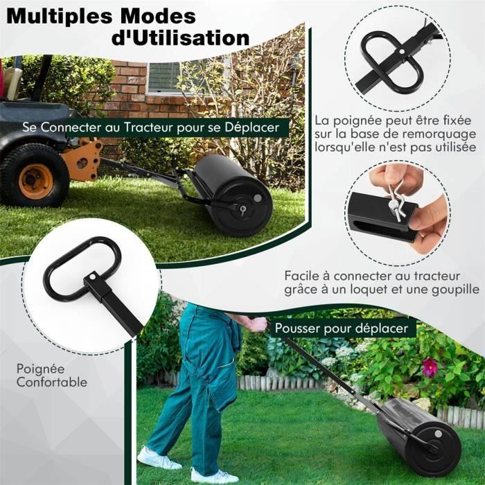 COSTWAY Rouleau à Gazon 99 x 30 x 137cm en Métal Remplissage Eau/Sable 63 L avec Poignée de