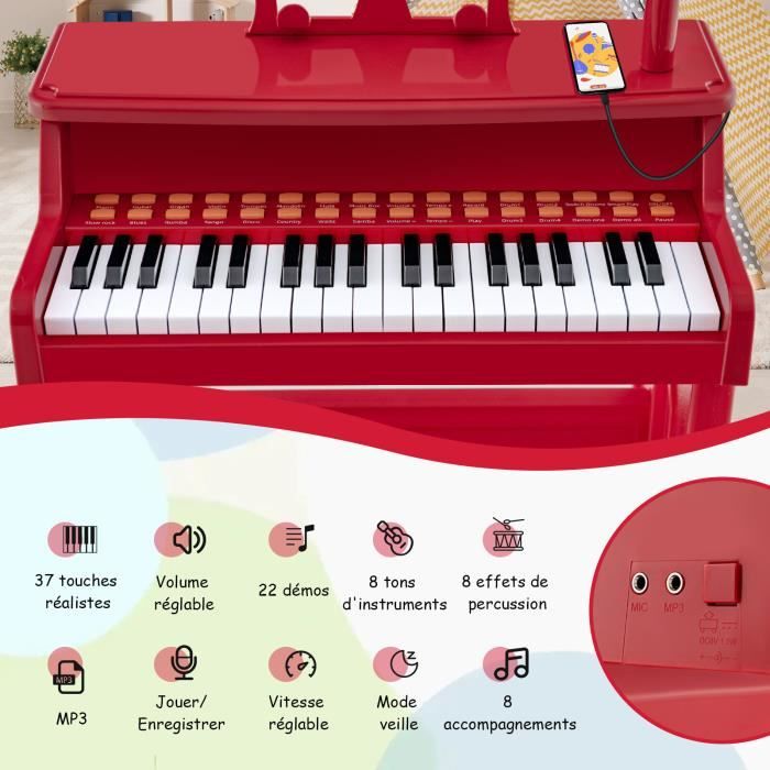 COSTWAY Piano pour Enfants 3 Ans 37 Touches avec Tabouret,Microphone  Réglable et Pupitre de Musique Amovible Jouet de Piano Noir - Cdiscount  Instruments de musique